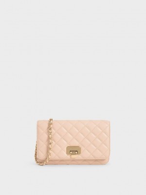 Charles & Keith Acolchado Flip-Lock Clutch Beige | 3752491-ET