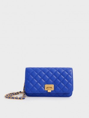 Charles & Keith Acolchado Push-Lock Clutch Cerulean | 5012634-RN