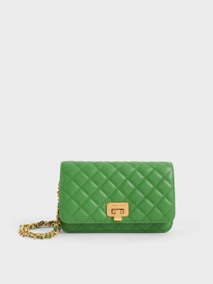 Charles & Keith Acolchado Push-Lock Clutch Verdes | 6125483-SL