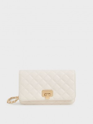 Charles & Keith Acolchado Push-Lock Clutch Creme | 7610284-QB