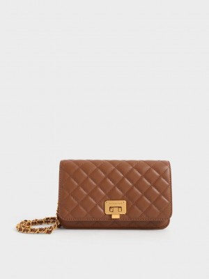Charles & Keith Acolchado Push-Lock Clutch Chocolate | 1893247-BG