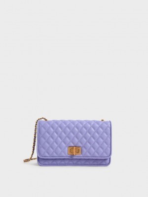 Charles & Keith Acolchado Turn-Lock Evening Clutch Morados | 2941785-WJ
