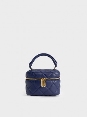 Charles & Keith Acolchado Vanity Pouch Azul Marino | 7680329-ZI