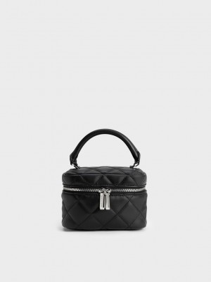 Charles & Keith Acolchado Vanity Pouch Negros | 7249635-IF