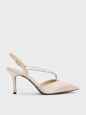 Charles & Keith Adel Recycled Polyester Gem-Correa Destalonadas Pumps Beige | 2931086-ZS