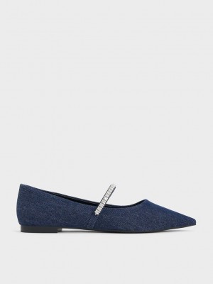 Charles & Keith Ambrosia Gem-Embellished Flats Azules | 8635290-JR