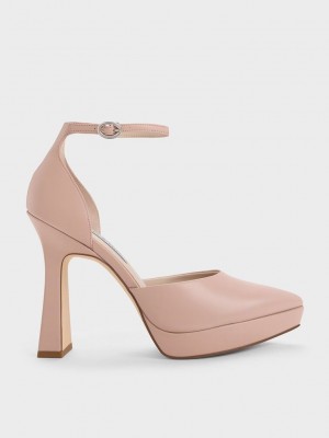 Charles & Keith Ankle Correa D'Orsay Pumps Beige | 2016384-IU