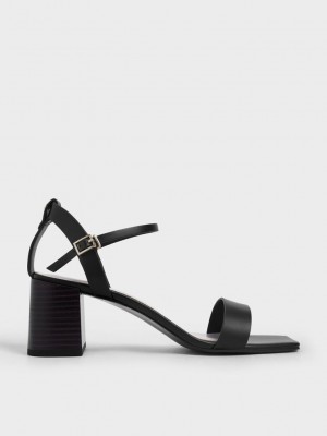 Charles & Keith Ankle Correa Stacked Heel Sandals Negros | 6894321-JI