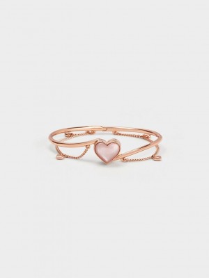 Charles & Keith Annalise Heart Stone Chain-Link Bracelet Rosas Dorados | 2035489-OS