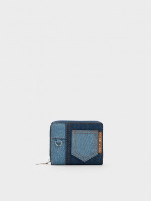 Charles & Keith Anthea Contrast-Trim Denim Wallet Azules | 3758106-WM