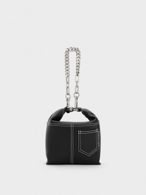 Charles & Keith Anthea Contrast-Trim Shoulder Bag Negros | 9023456-FP