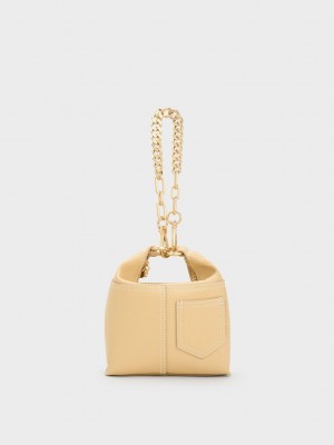 Charles & Keith Anthea Contrast-Trim Shoulder Bag Beige | 1293087-KN