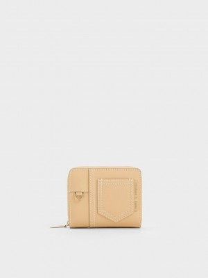 Charles & Keith Anthea Contrast-Trim Zip Around Wallet Beige | 5631489-FS