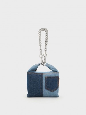 Charles & Keith Anthea Denim Contrast-Trim Shoulder Bag Azules | 0152846-WY