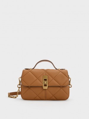 Charles & Keith Anwen Acolchado Top Handle Bag Chocolate | 4625810-XI