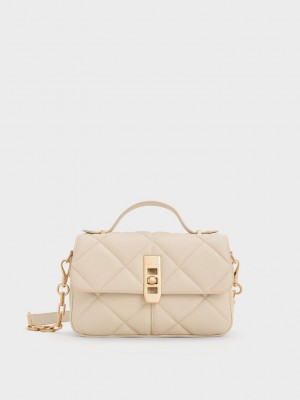 Charles & Keith Anwen Acolchado Top Handle Bag Beige | 2746198-BC