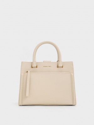 Charles & Keith Anwen Structured Tote Bag Beige | 6351827-EU