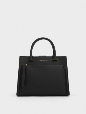 Charles & Keith Anwen Structured Tote Bag Negros | 0367195-JE