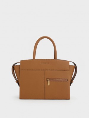 Charles & Keith Anwen Trapeze Top Handle Bag Chocolate | 0289531-DS