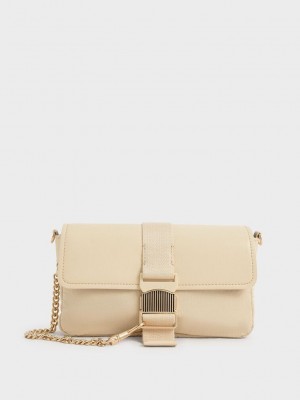Charles & Keith Aspen Metallic Belt Hebilla Shoulder Bag Beige | 4781390-WL
