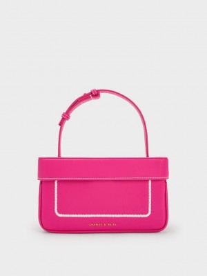 Charles & Keith Astra Contrast Trim Boxy Bag Fucsia | 9547360-OV