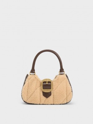 Charles & Keith Avis Acolchado-Fur Belted Top Handle Bag Multicolor | 0132679-ER