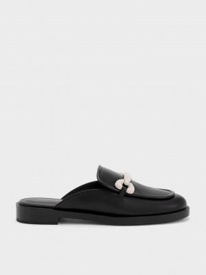 Charles & Keith Beaded Accent Loafer Mules Negros | 1765890-QU