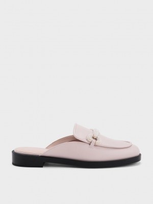 Charles & Keith Beaded Accent Loafer Mules Rosas | 3278051-FC