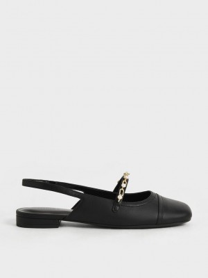 Charles & Keith Beaded Chain-Link Destalonadas Mary Janes Negros | 6825307-FV