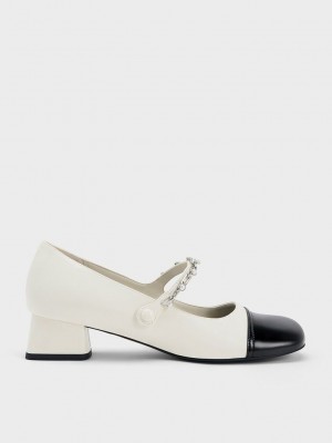 Charles & Keith Beaded Chain-Link Mary Janes Blancos | 5467203-HF
