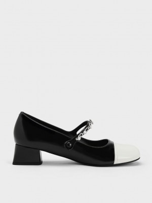 Charles & Keith Beaded Chain-Link Mary Janes Negros | 9685047-WK