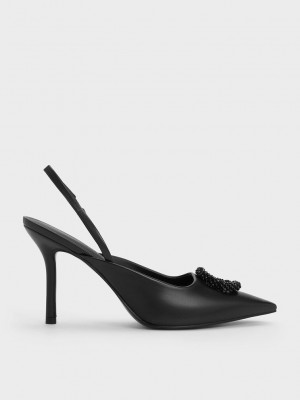 Charles & Keith Beaded Circle Destalonadas Pumps Negros | 0789523-ME