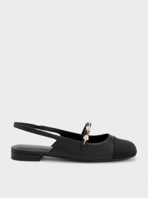 Charles & Keith Beaded Flower Destalonadas Flats Negros | 6028349-UA