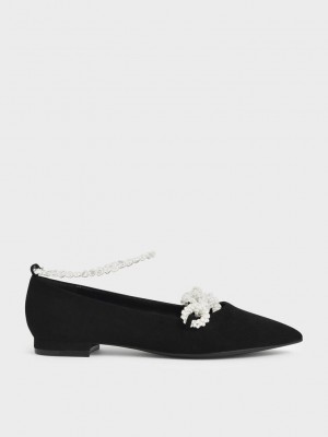 Charles & Keith Beaded Mary Jane Flats Negros | 1976023-TH