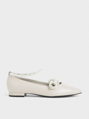 Charles & Keith Beaded Mary Jane Flats Rosas | 7359102-DX