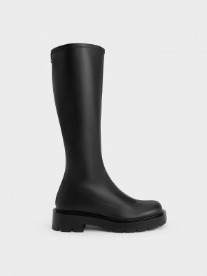 Charles & Keith Block Heel Knee-High Boots Negros | 4715290-HE
