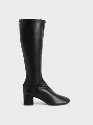 Charles & Keith Block Heel Knee Boots Negros | 0324716-VY