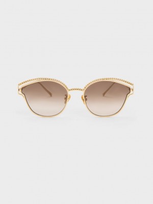 Charles & Keith Braided Wire-Frame Cateye Sunglasses Dorados | 5213709-FQ