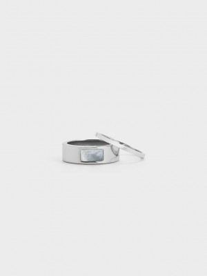 Charles & Keith Briar Square Two-Ring Set Pearl | 7536891-AP