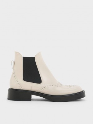 Charles & Keith Brogue Cuero Chelsea Boots Rosas | 6370428-VA
