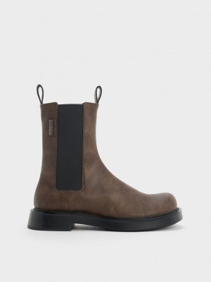 Charles & Keith Bryn Chelsea Boots Marrom Oscuro | 2580349-WC