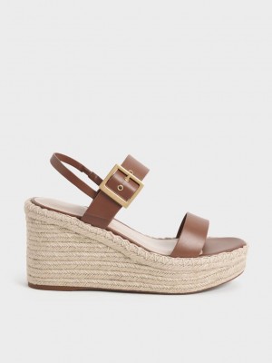 Charles & Keith Buckled Alpargata Wedges Marrom | 6203915-SU