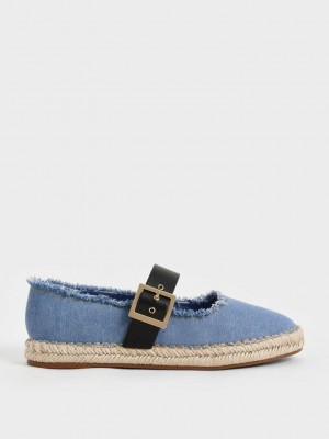 Charles & Keith Buckled Denim Alpargata Flats Azules | 6471590-XY