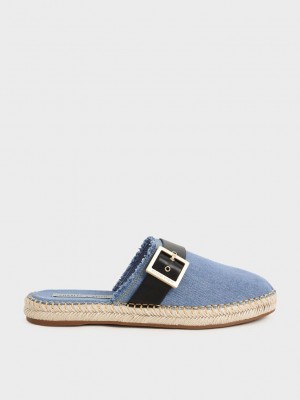 Charles & Keith Buckled Denim Alpargata Mules Azules | 0412857-QL