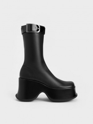 Charles & Keith Carlisle Plataforma Boots Negros | 7403165-AY