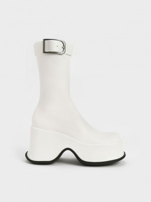 Charles & Keith Carlisle Plataforma Boots Blancos | 9105284-TL