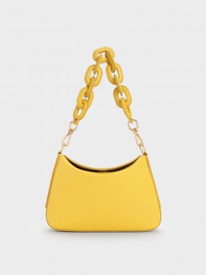 Charles & Keith Catena Chain-Handle Bag Amarillos | 1256370-ZB