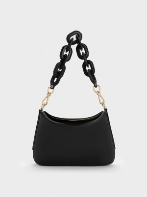 Charles & Keith Catena Chain-Handle Bag Negros | 3628097-CY