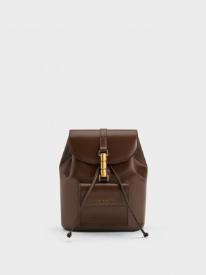 Charles & Keith Cesia Metallic Accent Backpack Marrom Oscuro | 6054739-IS