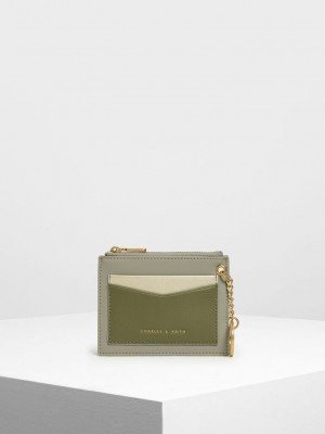 Charles & Keith Chain Link Card Holder Verde Oliva Verdes | 2015487-UF